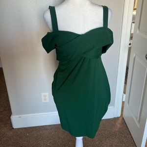 Off shoulder and strap emerald mini dress